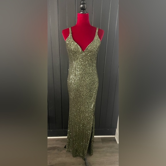 Ieena for Mac Duggal Olive Green Gown - Picture 2 of 10